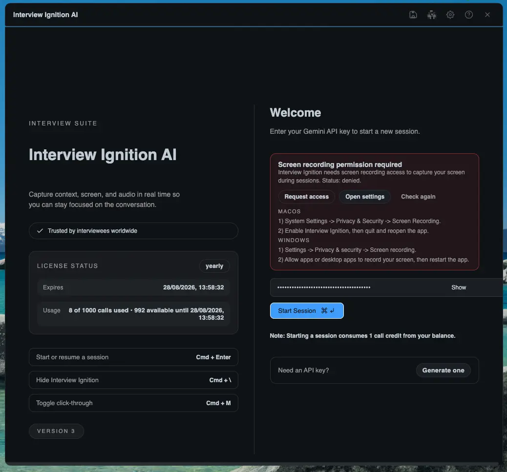 Missing permissions screen