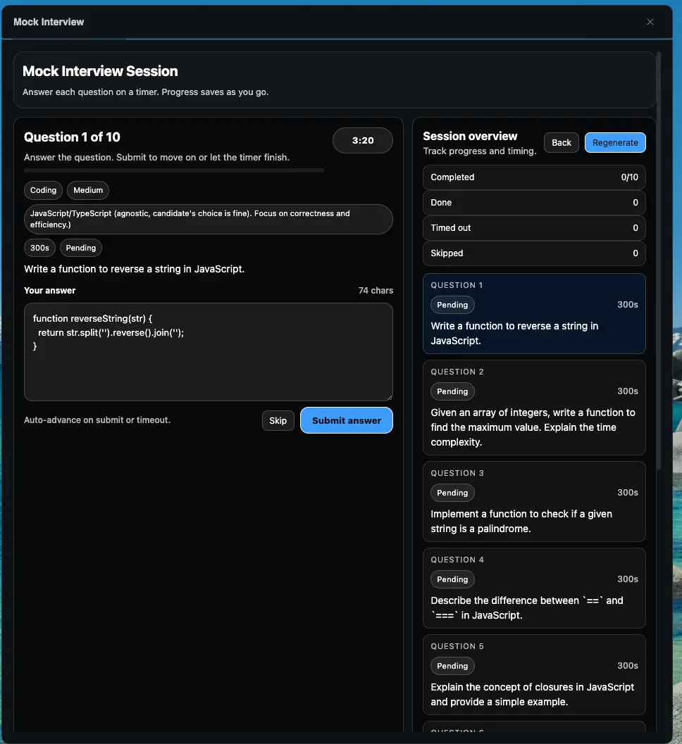 Answering mock interview questions